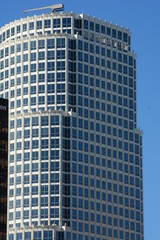 Aerial City Urban Buildings Skyline Daytime Clear  city streets below