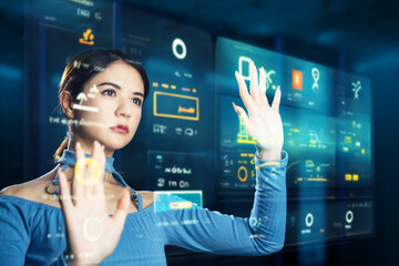 A female engineer in the near future who operates a hologram screen