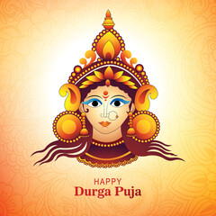 Goddess durga face in happy durga puja subh navratri card background