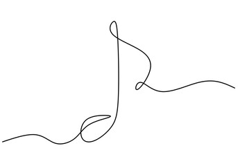 One continuous single line hand drawing of music symbol isolated on white background.
