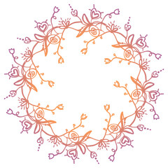 Pastel pink colors wreath - romantic vector decorative elegant border with hearts.