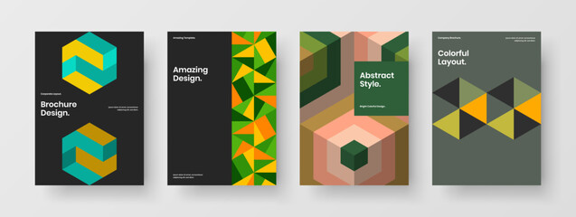 Modern placard A4 design vector template bundle. Trendy mosaic hexagons company brochure concept composition.