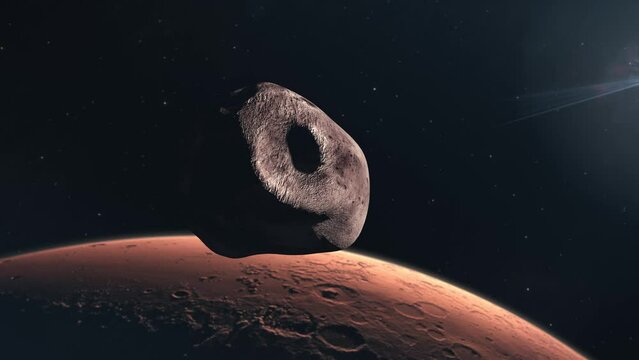 Phobos the Moon of Mars Orbiting the Red Planet