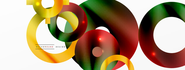 Minimal geometric abstract background. Shiny and glossy circle, line and round shapes design. Trendy techno business template for wallpaper, banner, background or landing