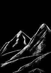Landscape with white mountains on a black background