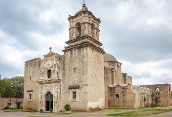 Fototapeta na wymiar Historic architecture Spanish San Antonio Texas Mission San Jose on a cloudy day