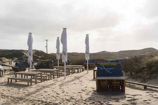SYLT, GERMANY -MARCH  13, 2020:
At the Beach bar Sansibar, Kampen, Sylt, North Frisia, Schleswig-Holstein, Germany, Europe