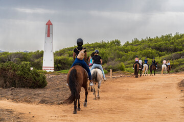 riders on the coast, Son Real, Majorca, Balearic Islands, Spain