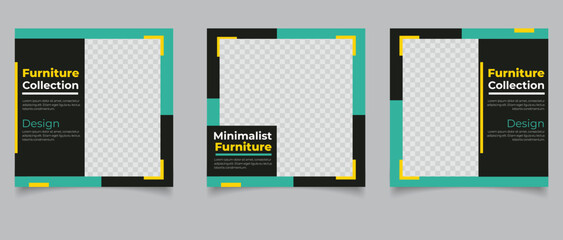 Modern furniture social media post template collection