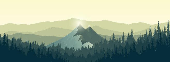 Mountain landscape in the morning. Nature Banner Backgrounds, Nature Background Vectors.