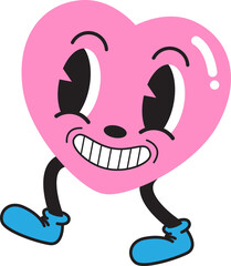 Fototapeta premium trendy cartoon, doodle, old school, heart face