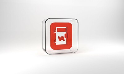 Red Electrical panel icon isolated on grey background. Glass square button. 3d illustration 3D render