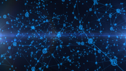 Plexus silhouettes of sing connected to big network and rotate on a blue background. Concept of technology, communication or social media.