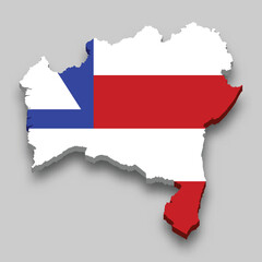 3d isometric Map of Bahia with flag - obrazy, fototapety, plakaty