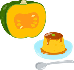 かぼちゃプリンとカボチャ