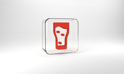 Red Glass of beer icon isolated on grey background. Glass square button. 3d illustration 3D render