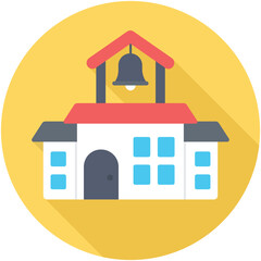 School Building Flat Colored  Icon