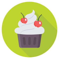 Cherry Cupcake Flat Colored Icon