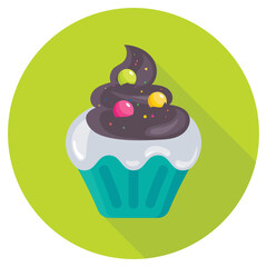 Cherry Cupcake Flat Colored Icon