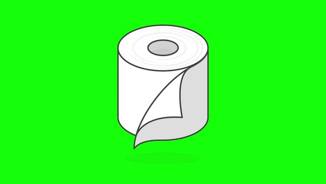 Tissue Paper On Green Screen Background. 3D Toilet Paper Roll Animation