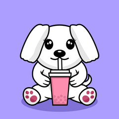 Vector illustration of cute dog premium drinking boba