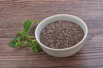 Dietary chia seeds in the bowl