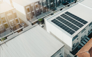 Fototapeta premium solar cell panels on rooftop of house, Save energy concept