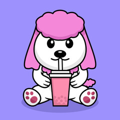 Vector illustration of cute dog premium drinking boba