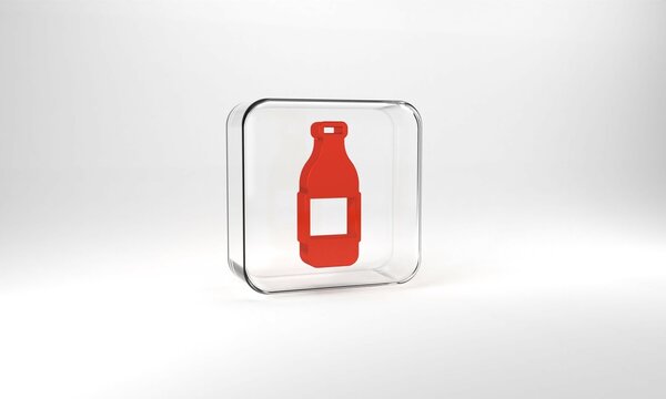 Red Bottle of wine icon isolated on grey background. Glass square button. 3d illustration 3D render
