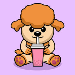 Vector illustration of cute dog premium drinking boba