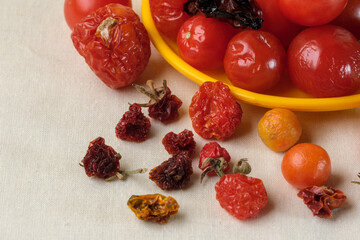 Sun-dried dried small ripe cherry tomatoes