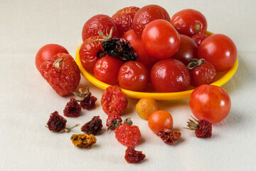 Sun-dried dried small ripe cherry tomatoes