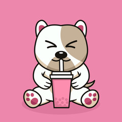 Vector illustration of cute dog premium drinking boba