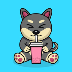 Vector illustration of cute dog premium drinking boba