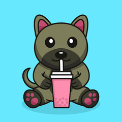 Vector illustration of cute dog premium drinking boba