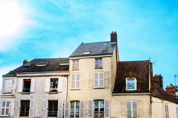 Fototapeta na wymiar Dourdan, FRANCE - August 14, 2022: Antique building view in Dourdan, France