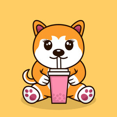 Vector illustration of cute dog premium drinking boba