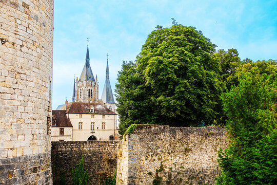 Dourdan, FRANCE - August 14, 2022: Traditional Cathedral building in Dourdan, France