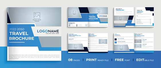 Fototapeta na wymiar 8 Page square travel agency brochure design, multipage square company profile brochure template