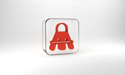 Red Badminton shuttlecock icon isolated on grey background. Sport equipment. Glass square button. 3d illustration 3D render