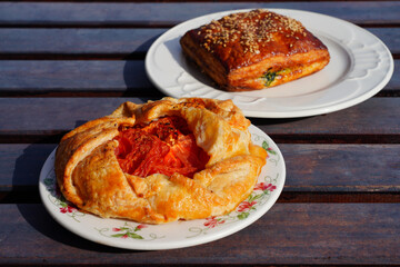 A savory tomato galette on a plate