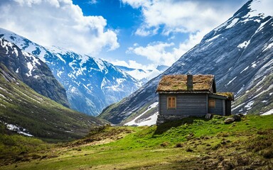 Fototapeta na wymiar mountain hut in the mountains