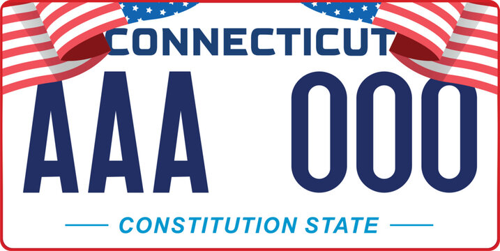 Vehicle license plates marking in Connecticut in United States of America, Car plates.Vehicle license numbers of different American states.Vintage print for tee shirt graphics,sticker and poster