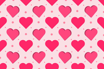 Pink hearts with dots seamless pattern