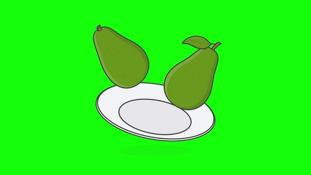 Pear Fruit On Green Screen Background. 3D Pear Fruit Green Screen Animation