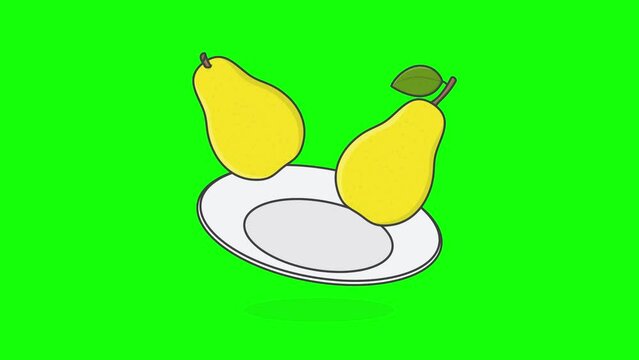 Pear Fruit On Green Screen Background. 3D Pear Animation