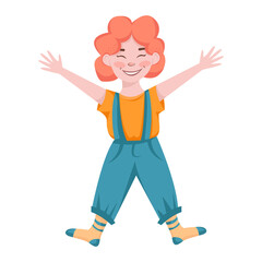 Joyful happy redhead girl.Illustration of a happy child.