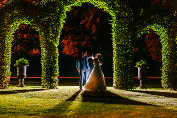 wedding couple dancing in the dark
