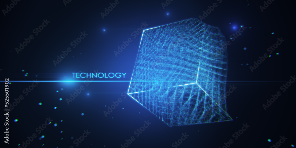 Poster Creative square polygonal technology backdrop. Geometry, big data and tech concept. 3D Rendering.