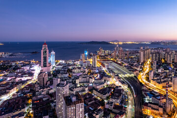 Fototapeta premium Aerial photography of modern urban architecture landscape night view in China